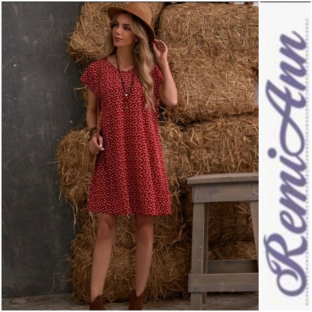 Batwing Sleeve Allover Heart Print Dress